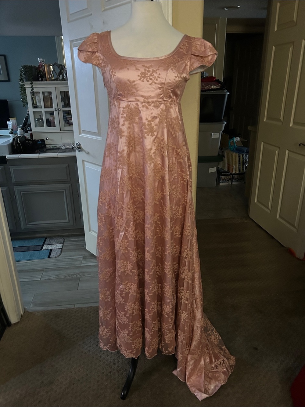 Elegant Dusty Rose Lace Maxi Gown